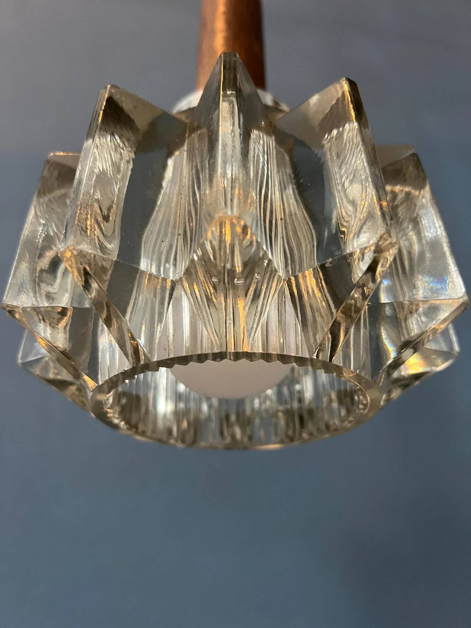 Small mid-century crystal glass pendant lamp