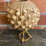 Vintage 50s Tiki Rattan Lamp + Woven Natural Fibre Ball