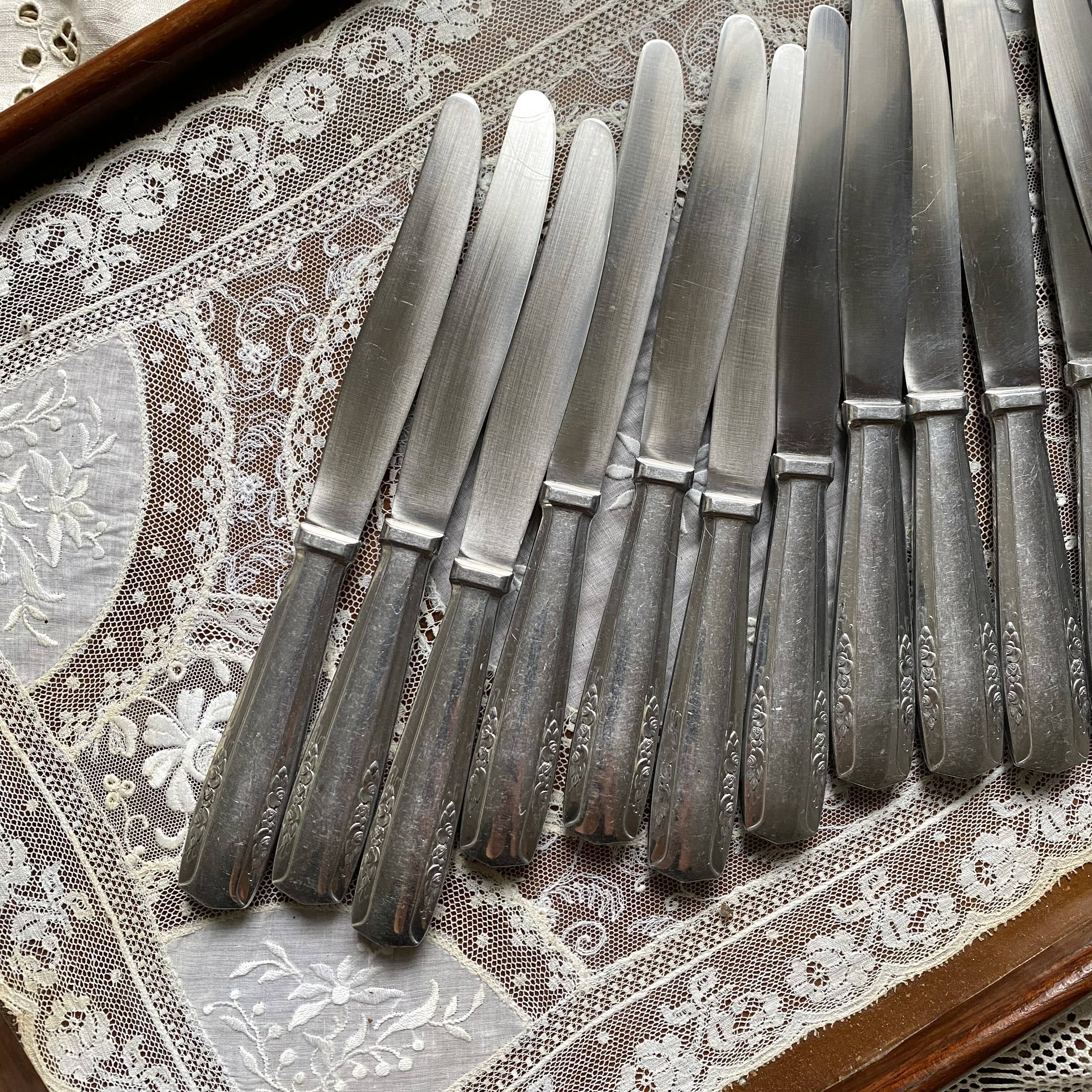 Silver-plated knives with stainless steel blades, Vego brand, 1950s