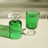 6 old luminarc foot glasses dark green h9,2 cm