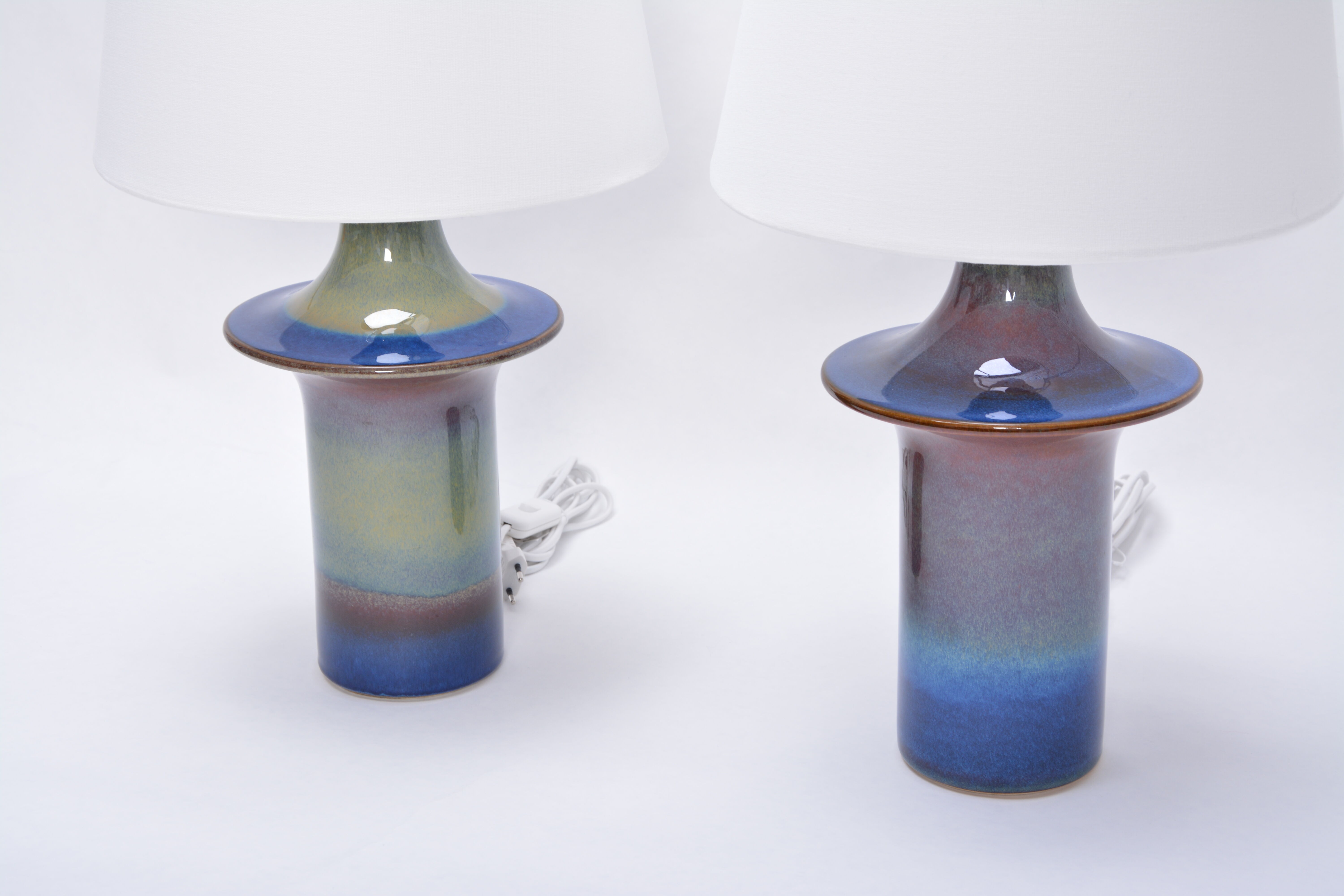 Tall Mid-Century Modern Danish Blue Table Lamps from Soholm, Set of 2