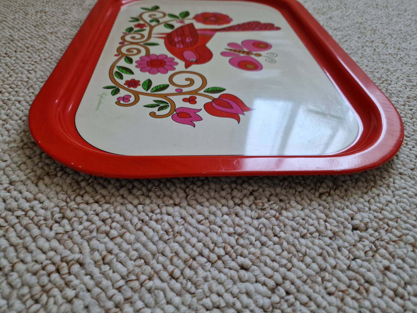 Vintage rectangular metal tray Préfontaines by Edery