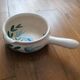 Vintage fondue pot, Marais pottery, hand-painted blue floral decoration