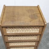 Oak and rattan compass leg chiffonier from the 50s-60s