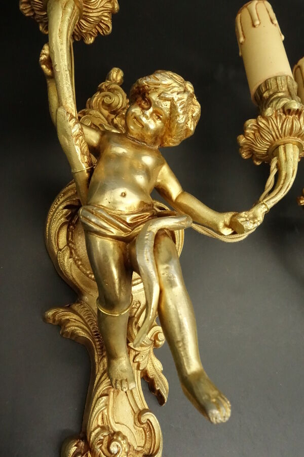 Great pair of wall light  the Cherubim, of Louis XV style
