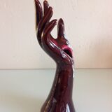 Hand baguier soliflore in brown ceramic, vintage 60/70s