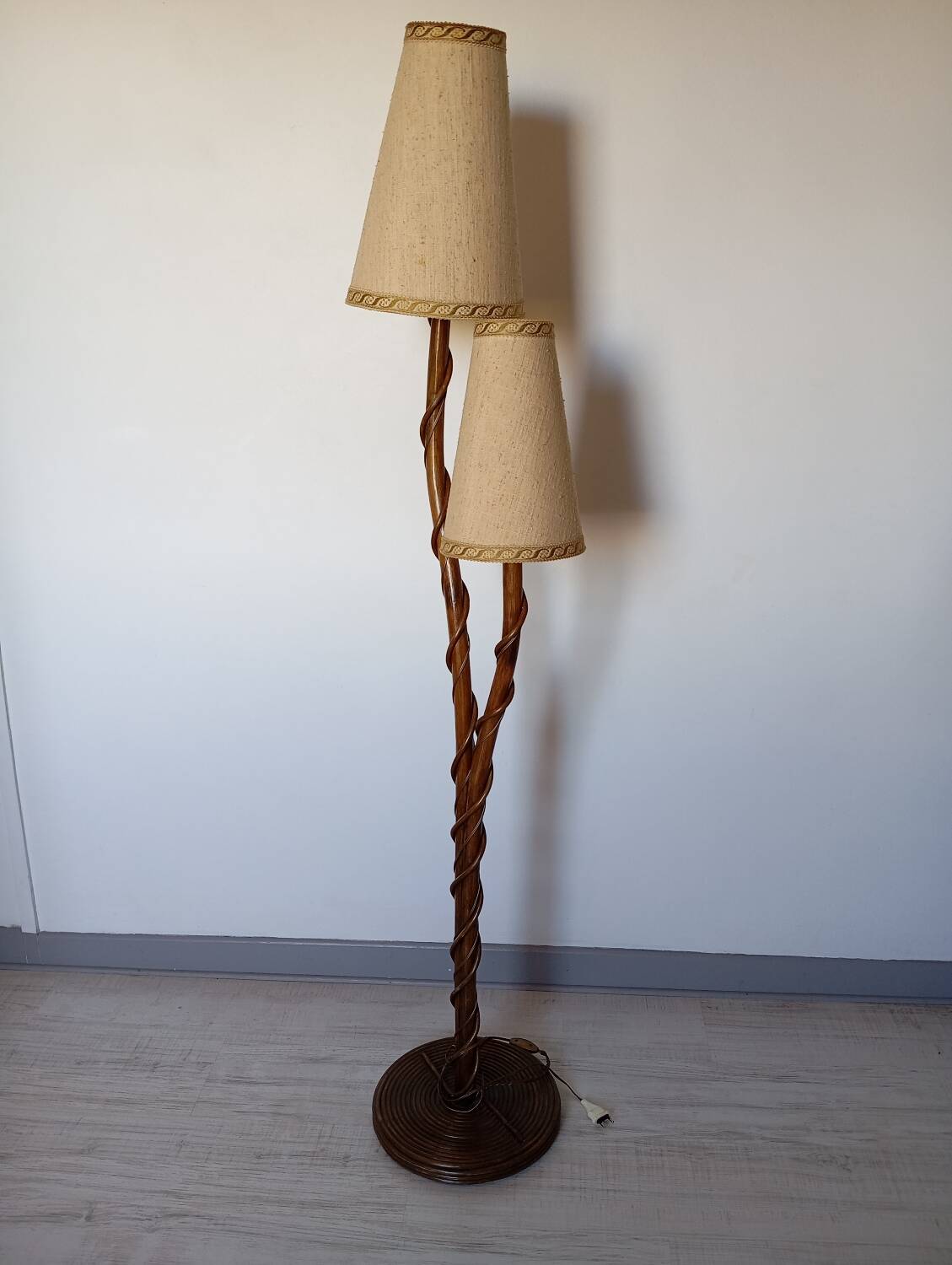 Louis Sognot rattan and bamboo floor lamp