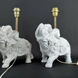 Pair of White Ceramic Sculptural Lamps, Elephants, Italy, 1970