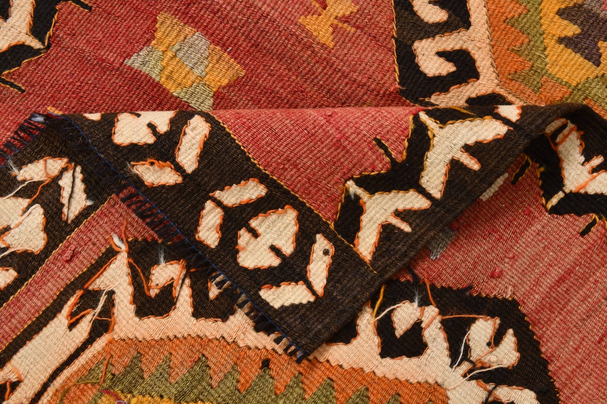 Red Oriental Pattern Kilim Runner Rug, 81x261Cm