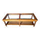 Authentic old coffee table in solid wood and rattan, beveled glass top