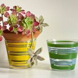Pair of VINTAGE Silkscreened Glass Plant Pots