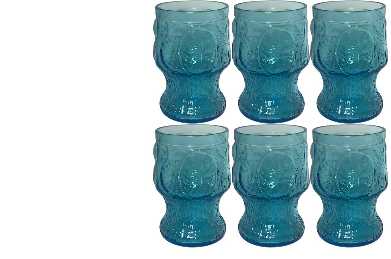 Vintage Vemam lemonade set in embossed blue glass, Italy