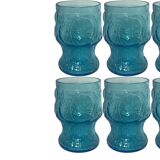 Vintage Vemam lemonade set in embossed blue glass, Italy