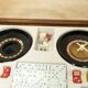 Unique 1960s bedside table with 15 complete games, compass legs, 1960s