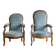 Pair of Louis XV reclining Voltaire armchairs in blue fabric.