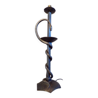Serpent lamp wrought iron caduceus