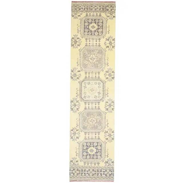 1970s Vintage Turkish Hand-Knotted Wool Cotton Orange Runner Rug 85x352