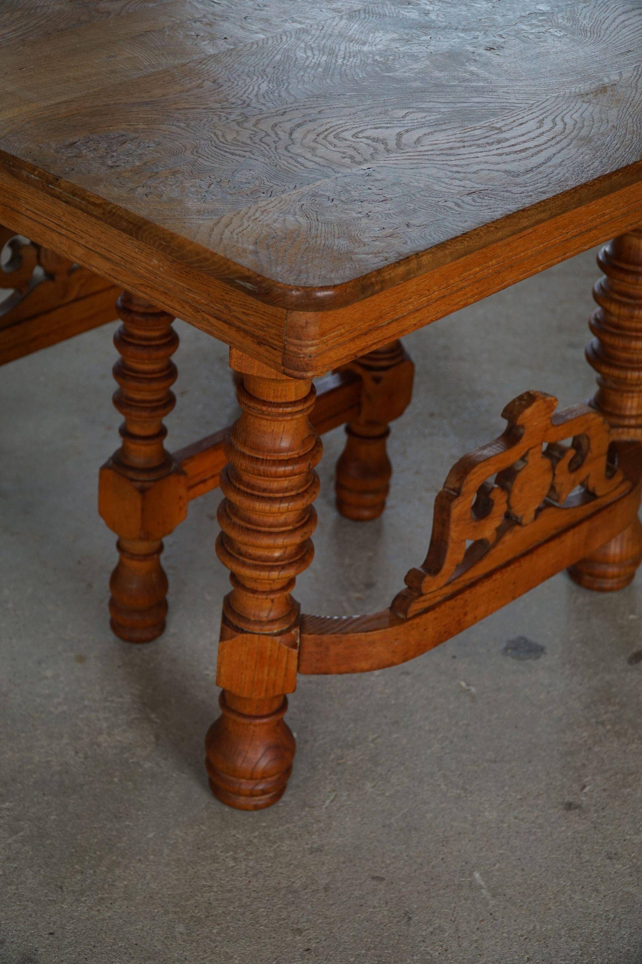 Square dining room/office table from the 19th century, baroque, Danish cabinetmaker.