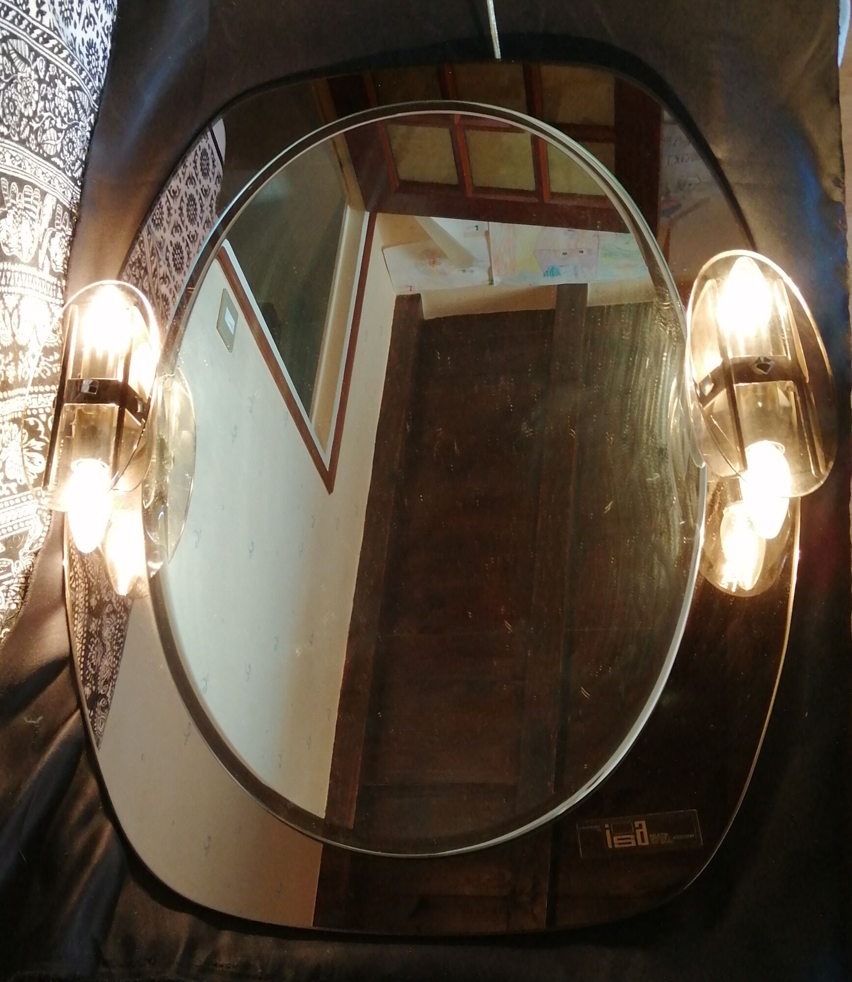 Mirror with its Italian smoked glass sconces Fontana Arte Isa 1970