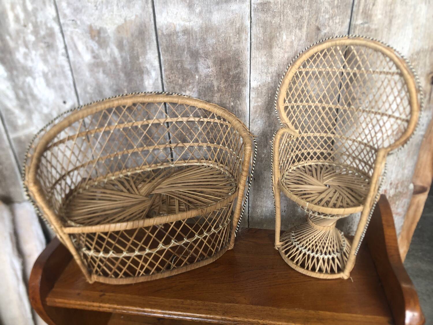 Lot of old sofa + armchair Emmanuelle style woven wicker vintage doll