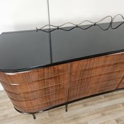 Vittorio Dassi Rosewood Credenza with Black Glass Top, Italian 1940
