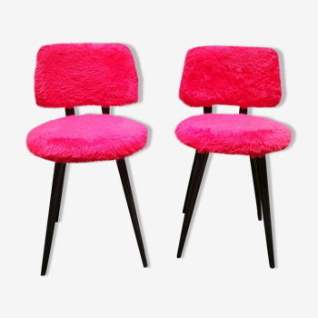 Paire de chaises "moumoute" rouges 70's