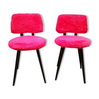 Paire de chaises "moumoute" rouges 70's