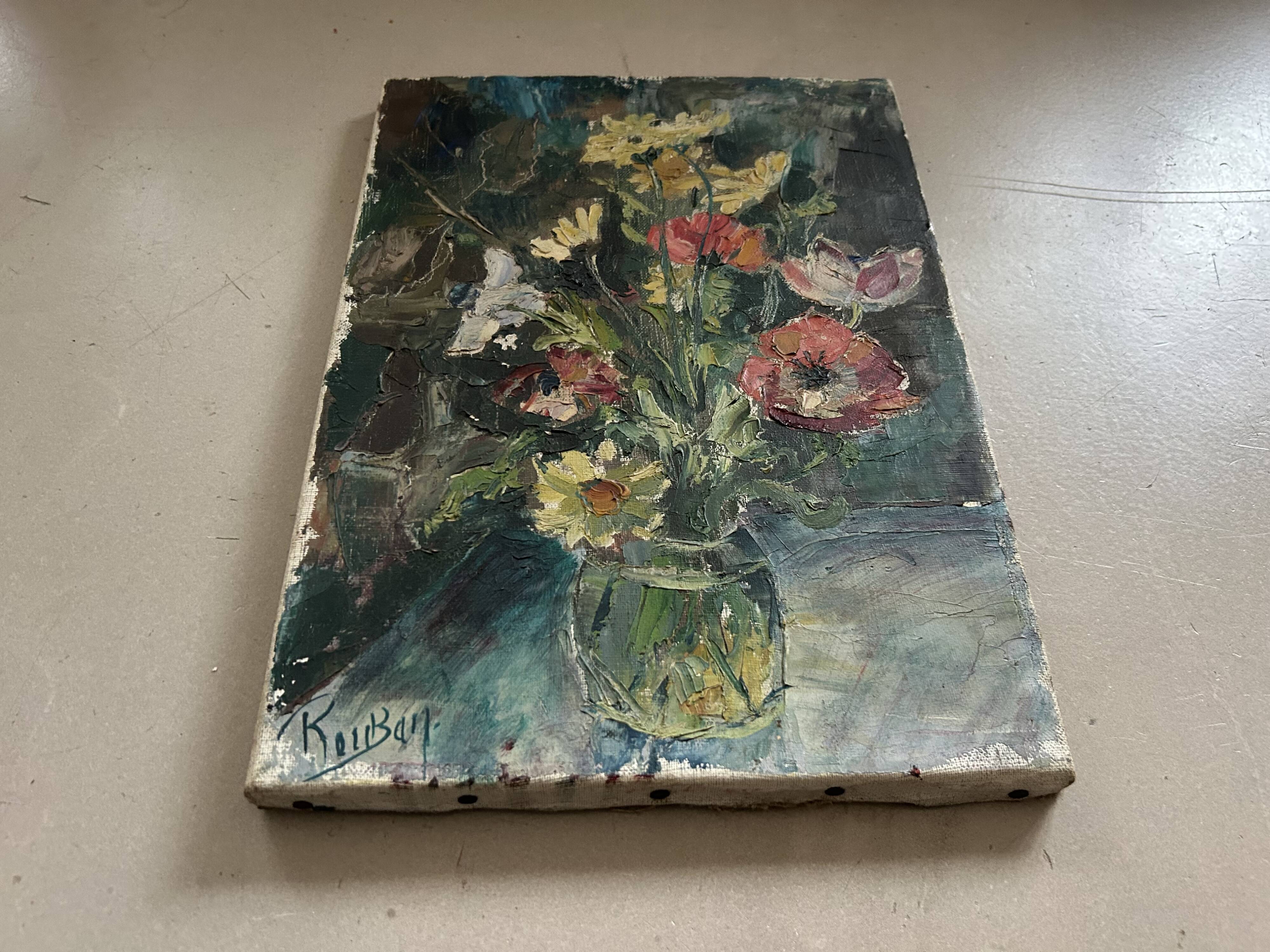Bouquet, old fabric signed Rouban