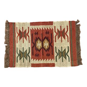 Handwoven jute and wool Kilim rug