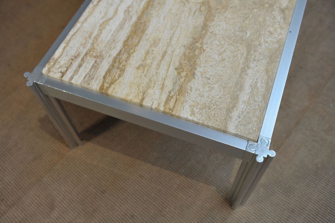 Aluminum and marble coffee table from the 1970s