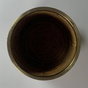 Set of 5 rattan pencil reed and brass plant holder baskets, Italy 1970s