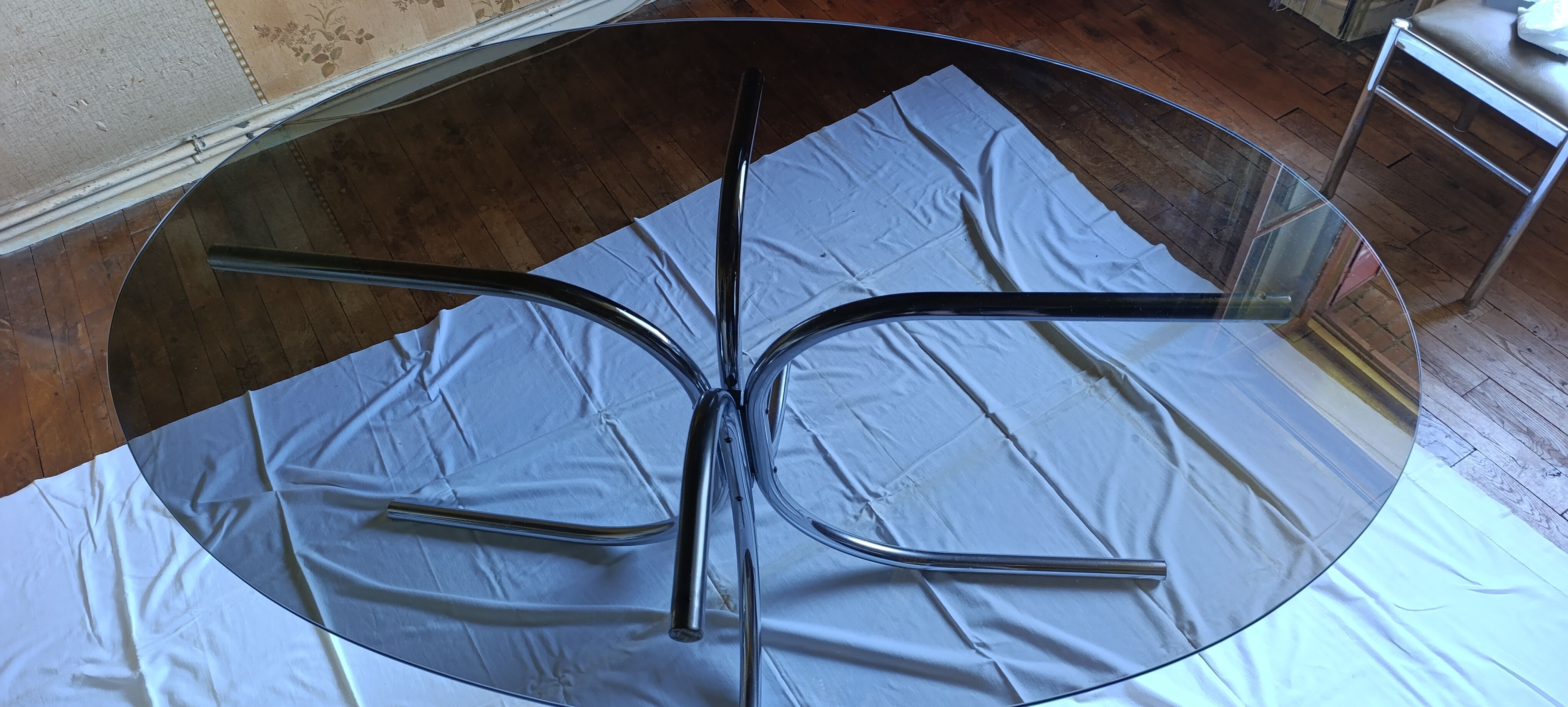 Vintage smoked glass Space Age dining table