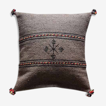 Brown Berber cushion with cotton pompom