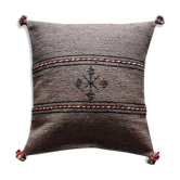 Brown Berber cushion with cotton pompom