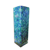 Vase Colonne Mosaïque Verre Craquelé Murano Bleu Vert 26cm