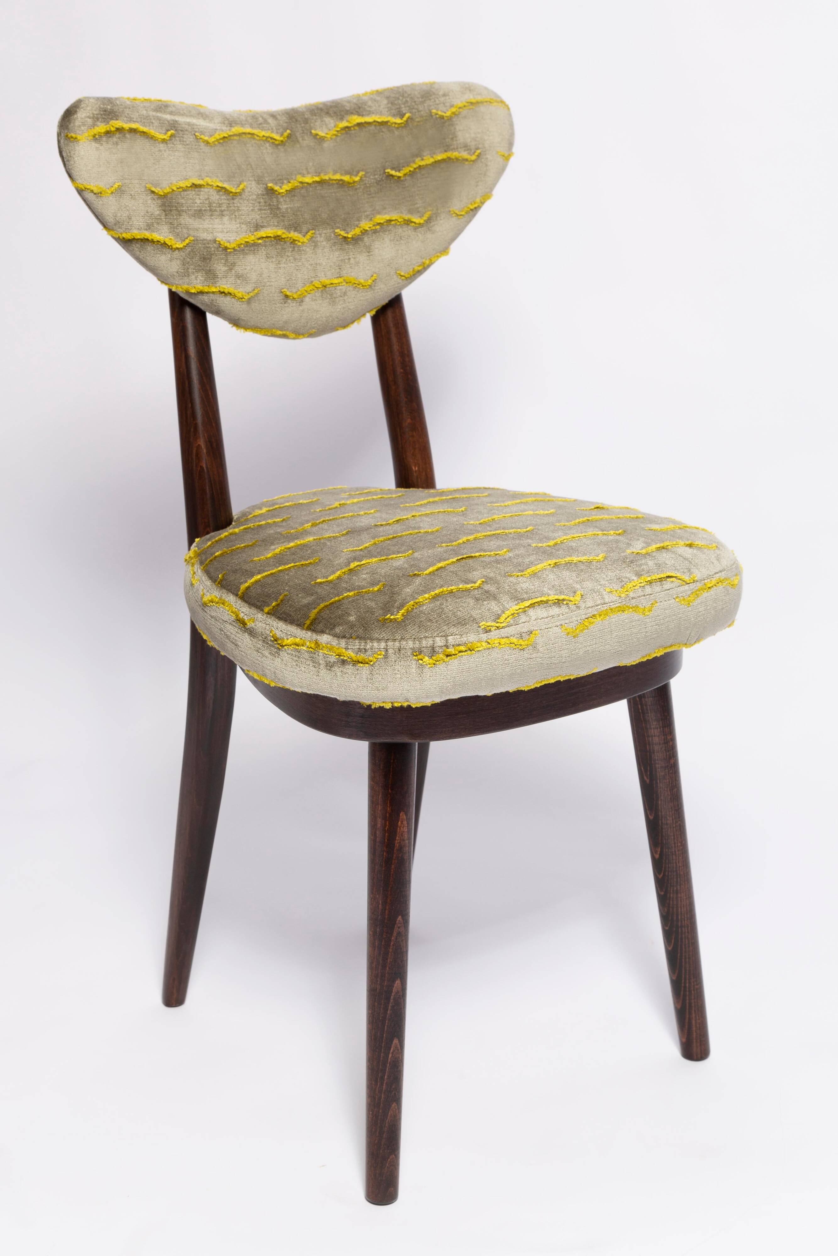 Heart-shaped mid-century chair in green velvet New Waves, Europe, 1960s