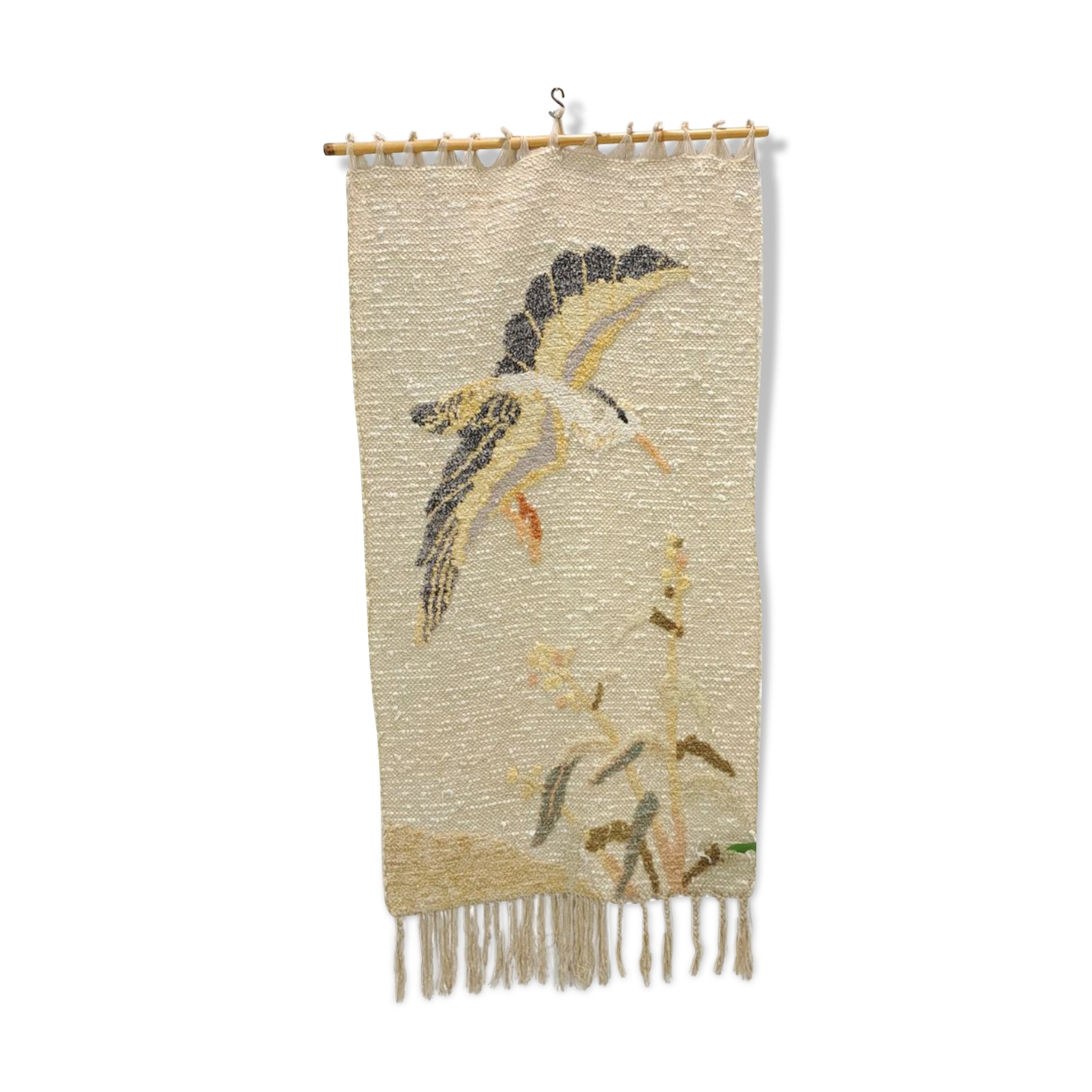 Tapisserie héron suspendu mural oiseau vintage