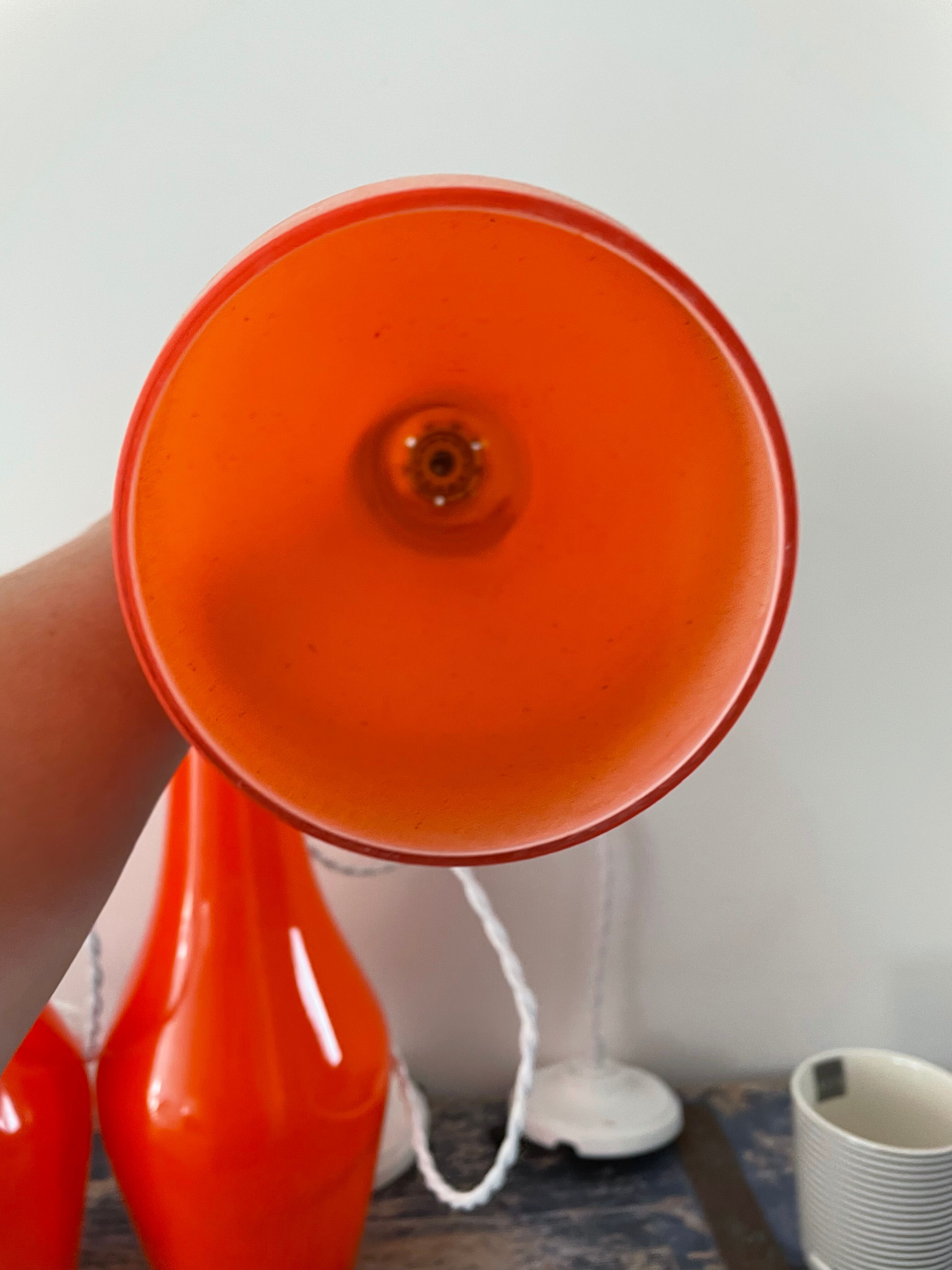 Set of three new electrified orange vintage pendant lamps