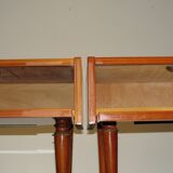 Pair of 60s veneer bedside tables with brass decorations