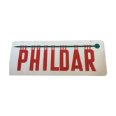 Plaque émaillée Phildard fond blanc lettres rouges