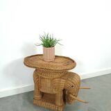 Rattan elephant table vintage side table