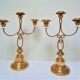 Pair of brass and three-pointed stone candelabra candle holders early twentieth century