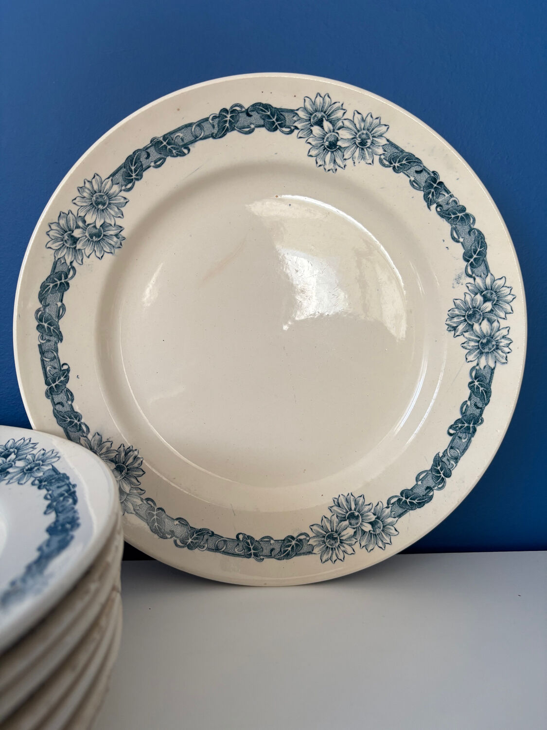 Set of 8 flat plates in Longchamp ironstone model Denise.