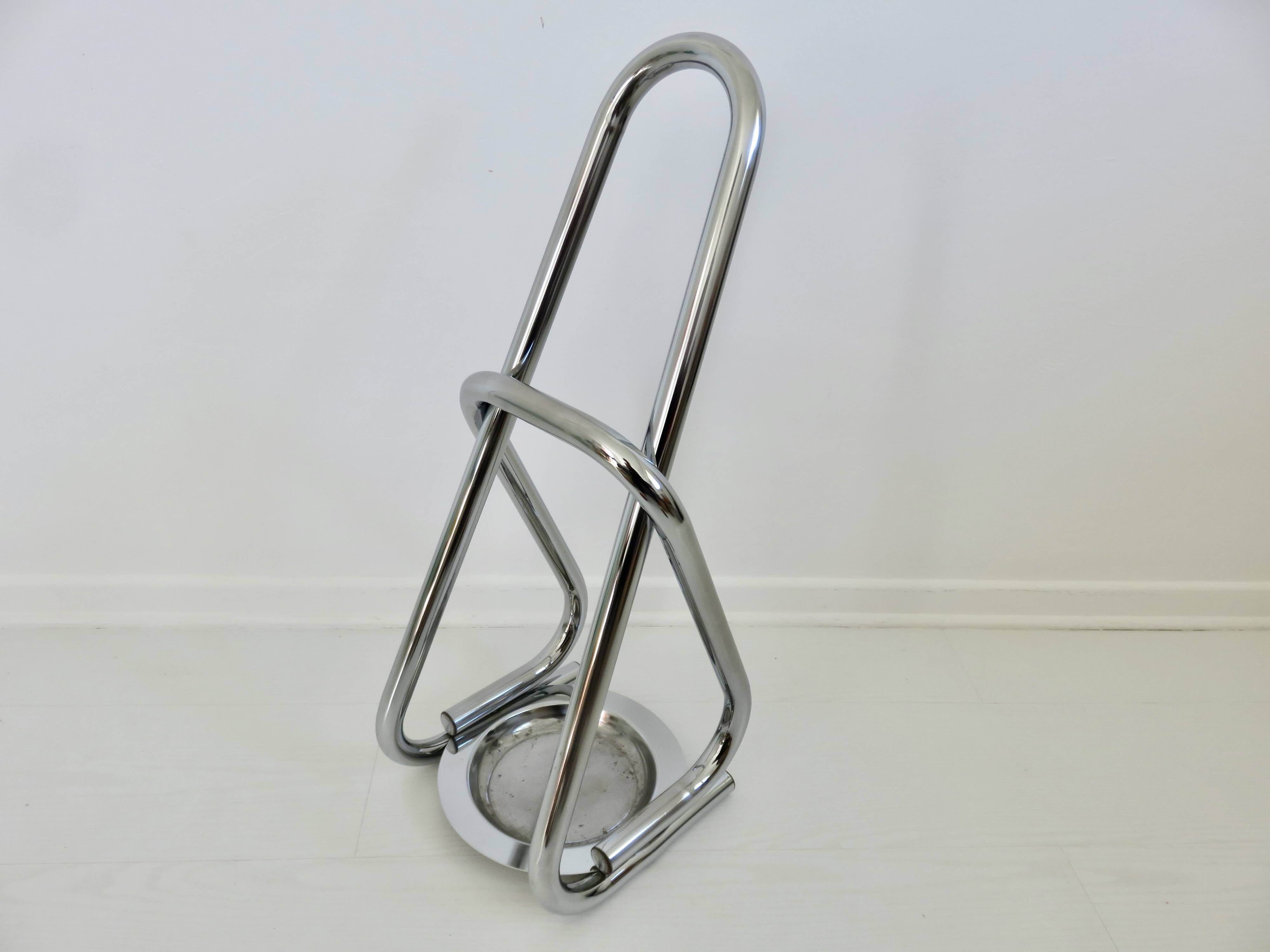 Chrome metal umbrella stand, space age, modernist, futuristic, 70's