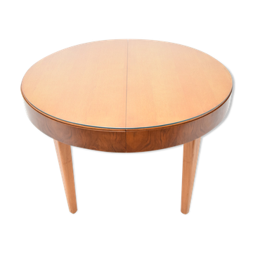 Table à manger pliante ronde du milieu du siècle par Jindrich Halabala ,Tchécoslovaquie, années 1950.