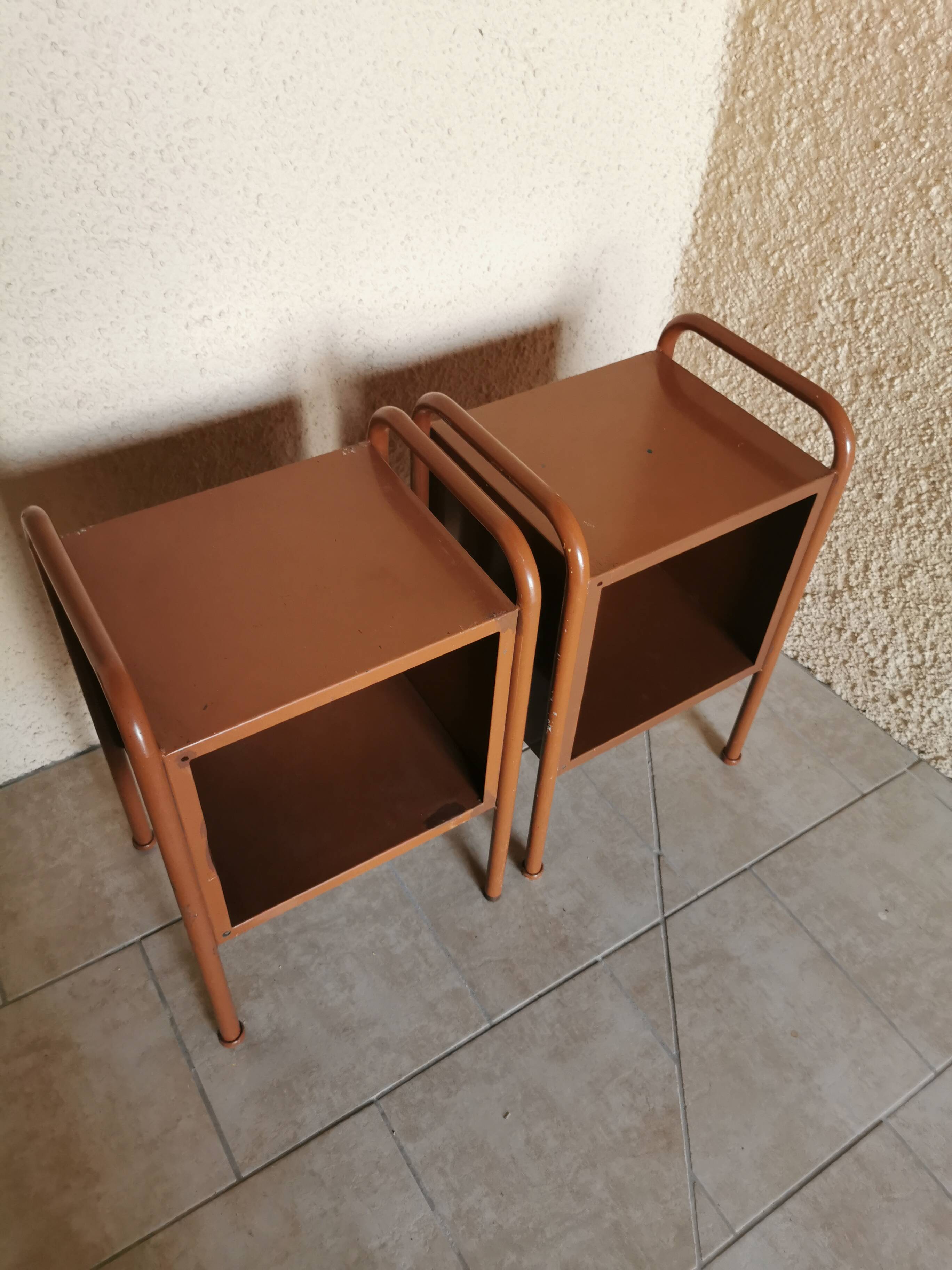 Pair of boarding school bedside tables