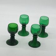 Set of 4 Roemer glasses / Rhine region, green, old, vintage
