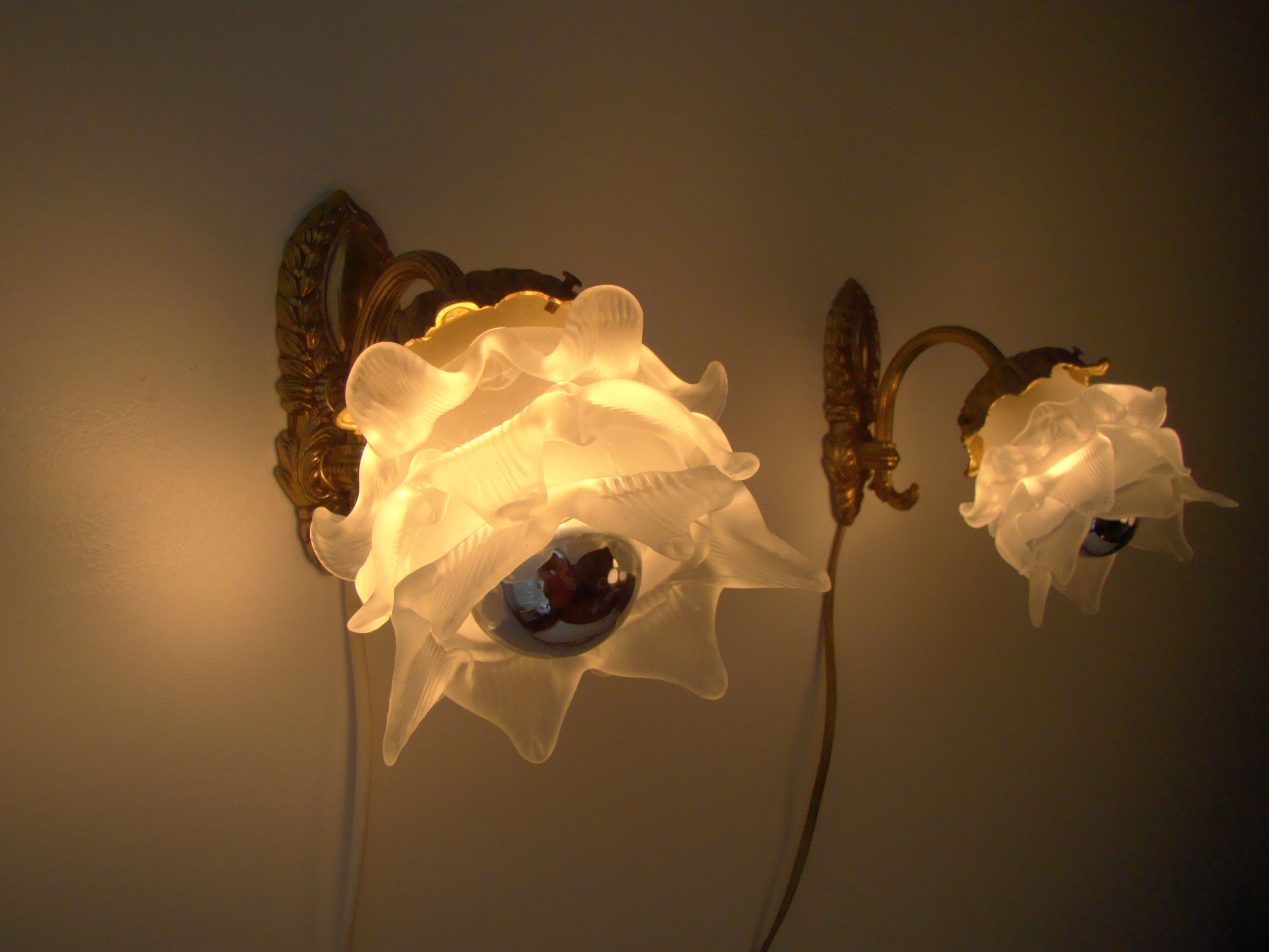 Pair of tanned sconces and glass paste