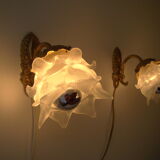 Pair of tanned sconces and glass paste