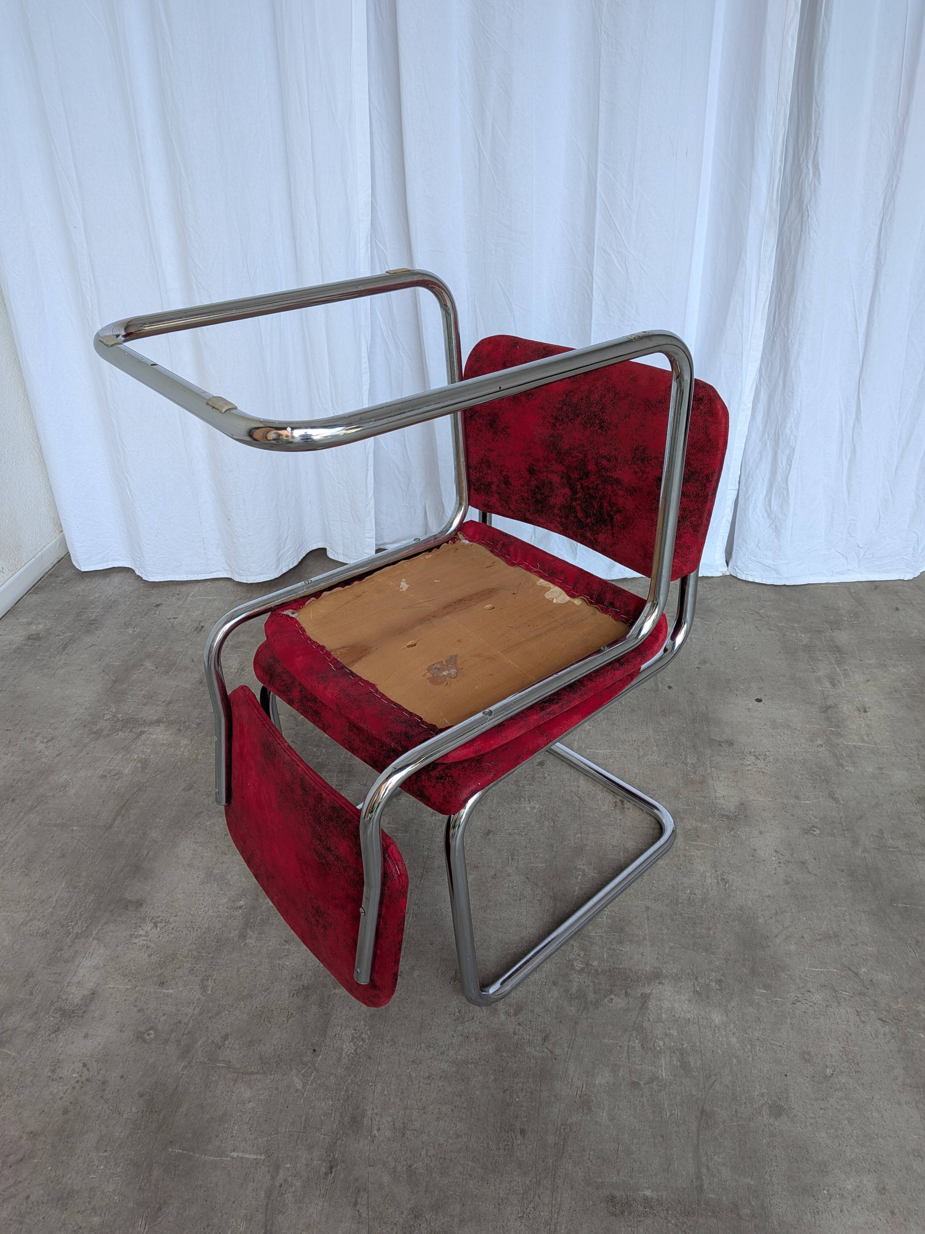Cesca Style Dining Chair: Red Fabric, Tubular Frame, 1970s ( 2 in stock)